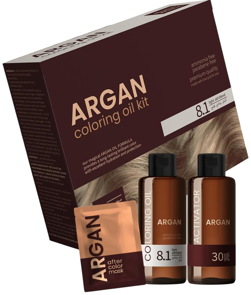 Argan Hair Coloring Oil Kit 8.1 Light Ash Blond 75 ml