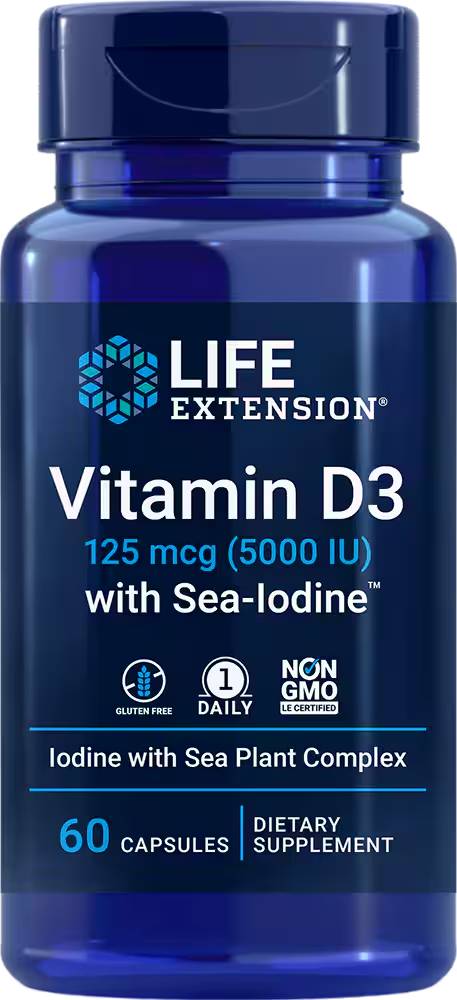 Life Extension Vitamin D3 with Sea-Iodine 125 Mcg (5000 IU) - 60 Capsules