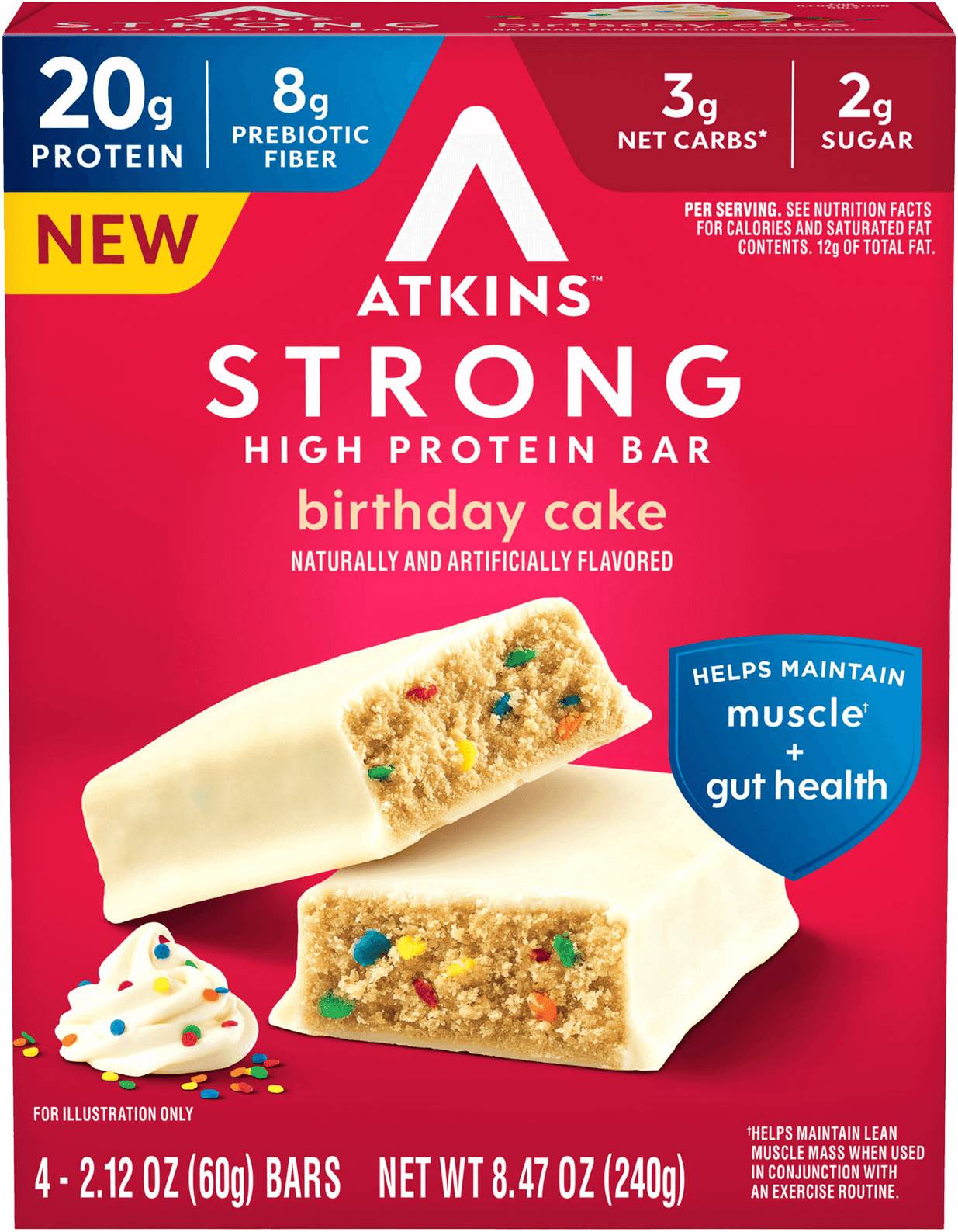 Atkins Strong Bars Birthday Cake - 4 Pack