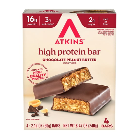 Atkins High Protein Bars 4pk Chocolate Peanut Butter