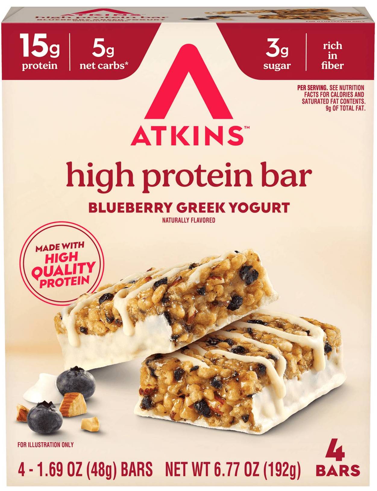 Atkins High Protein Bars 4pk Blueberry Greek Yogurt