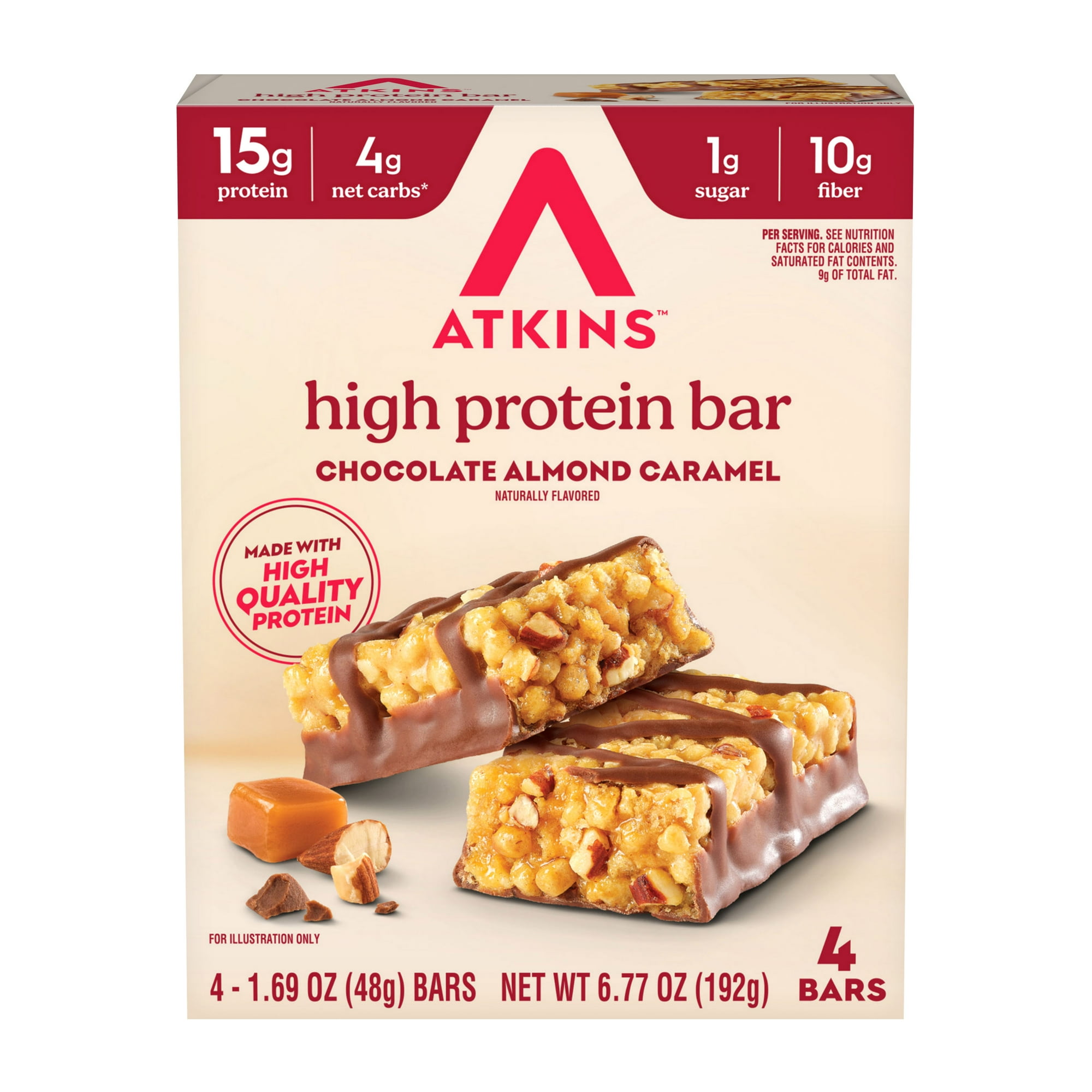Atkins High Protein Bars 4pk Chocolate Almond Caramel