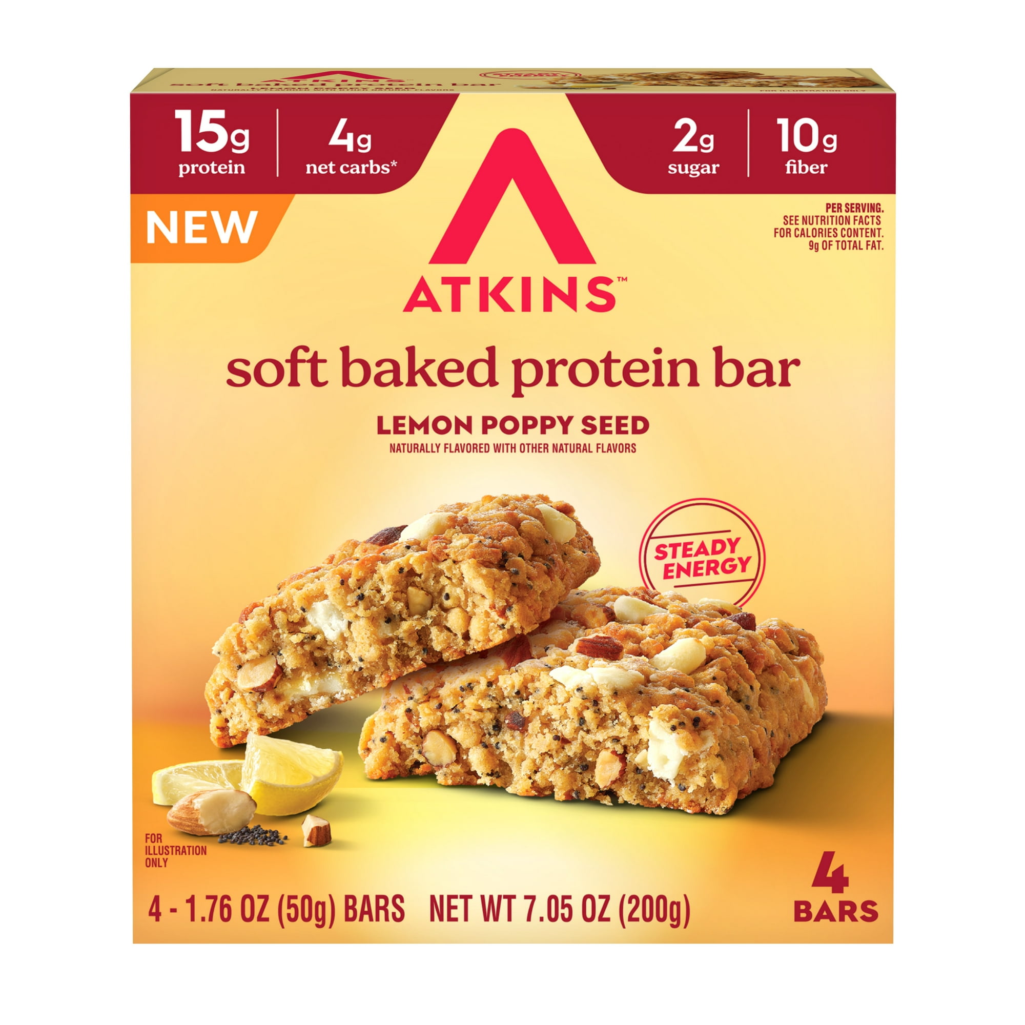 Atkins High Protein Soft Baked Bars 4pk Lemon Poppyseed