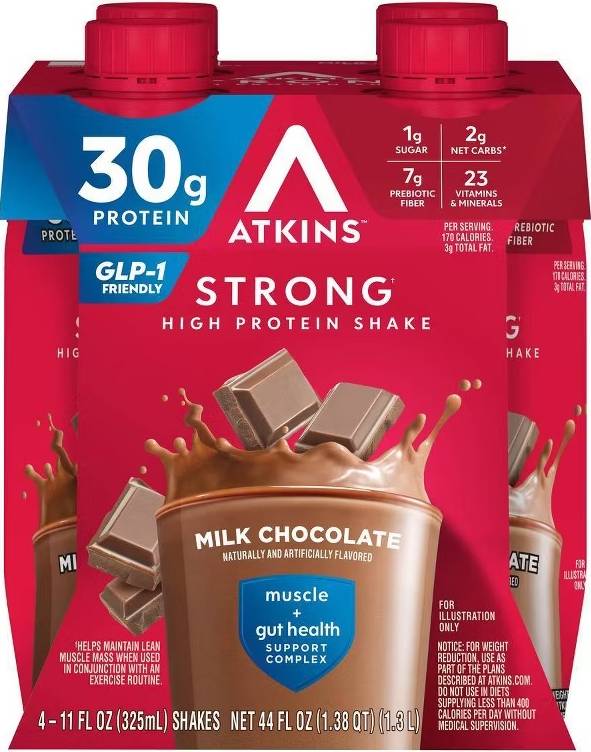 Atkins RTD STRONG 30g Shake 4pk Milk Chocolate