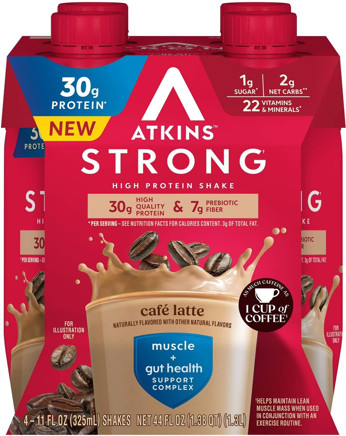 Atkins RTD STRONG 30g Shake 4pk Cafe Latte