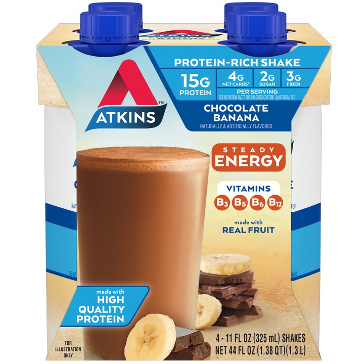 Atkins RTD Energy Shake 4pk Chocolate Banana