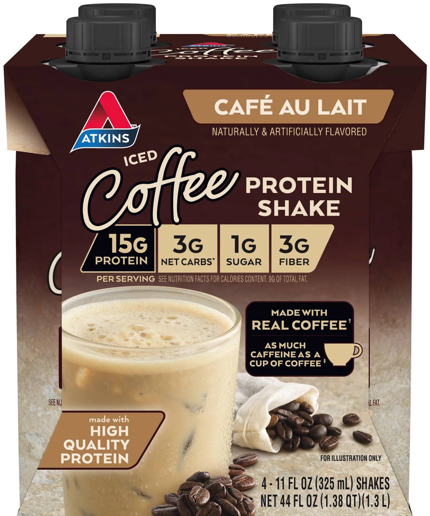 Atkins RTD Iced Coffee Shake 4pk Cafe au Lait