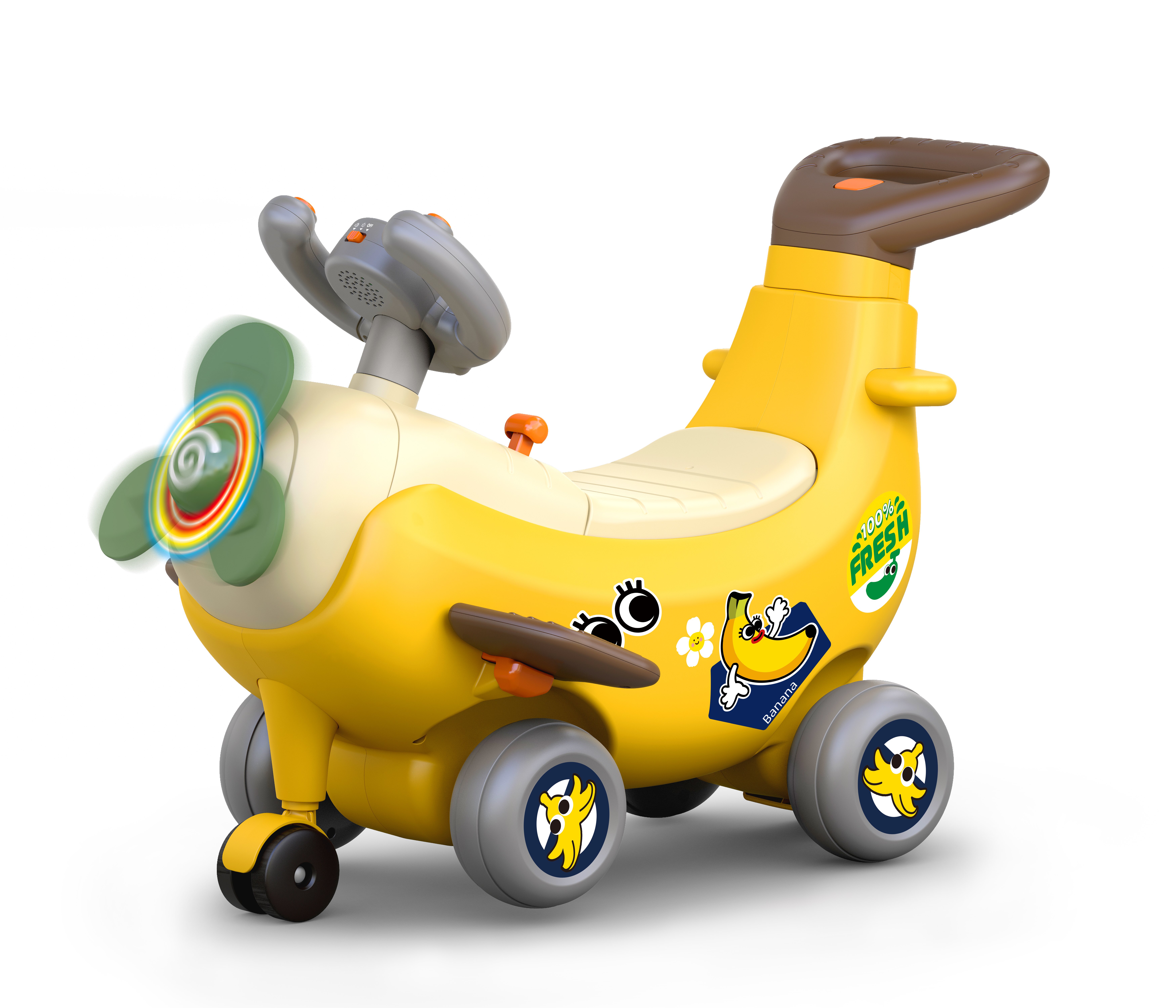 Hola 4-In-1 Ride-On & Push Around Banana Plane Walker with Musical Dashboard, 12-36M