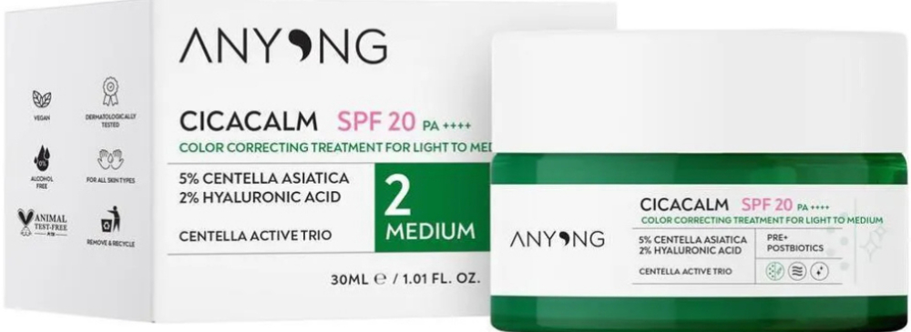 Anyong Cicacalm Color Correcting Cream Medium 20 SPF - 30 ml
