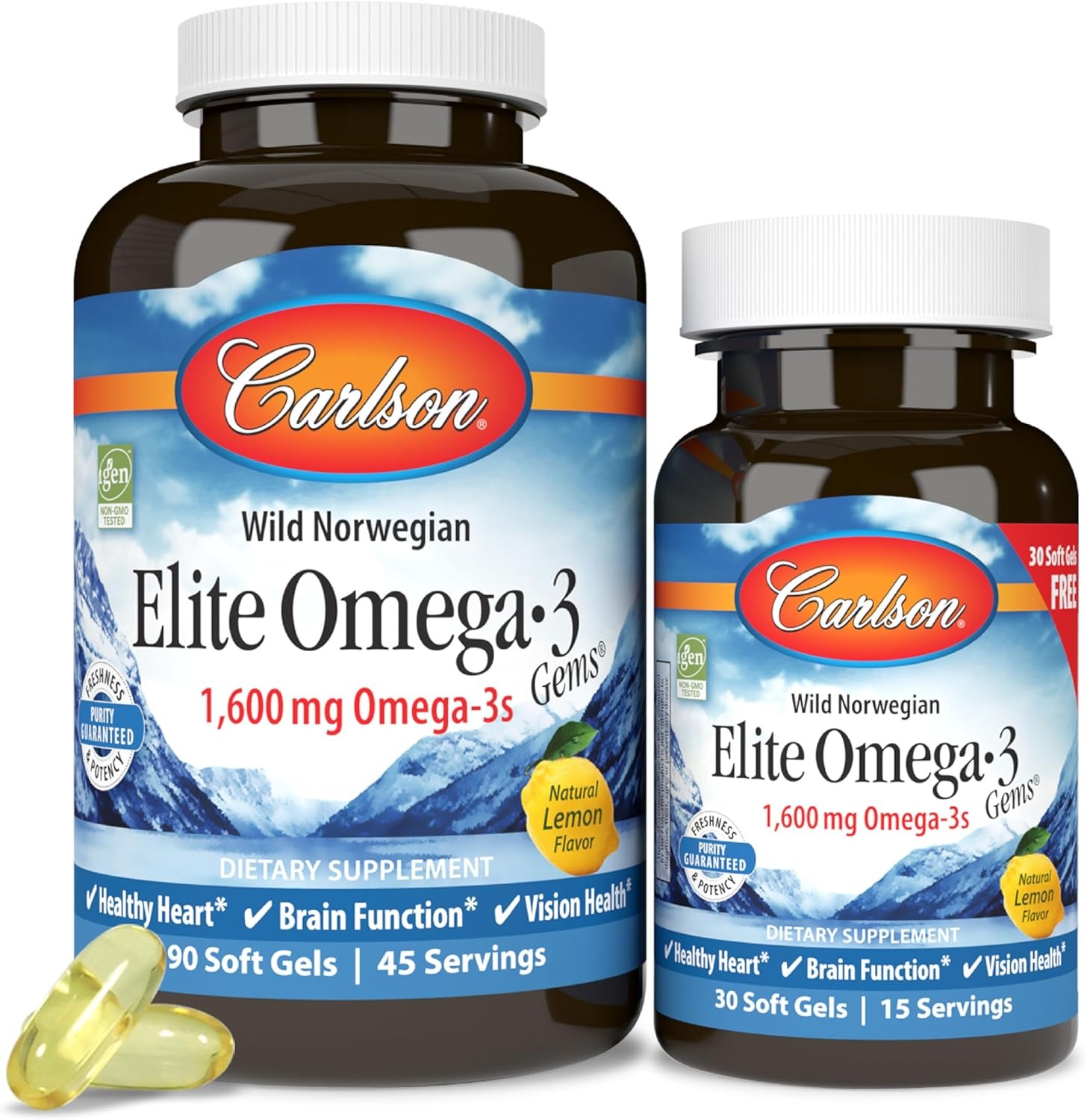 Carlson Elite Omega-3 Gems 1600mg 90+30 Soft Gels
