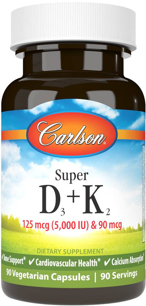 Carlson Super Vitamin D3 5000 IU + K2 90 mcg 90 Capules