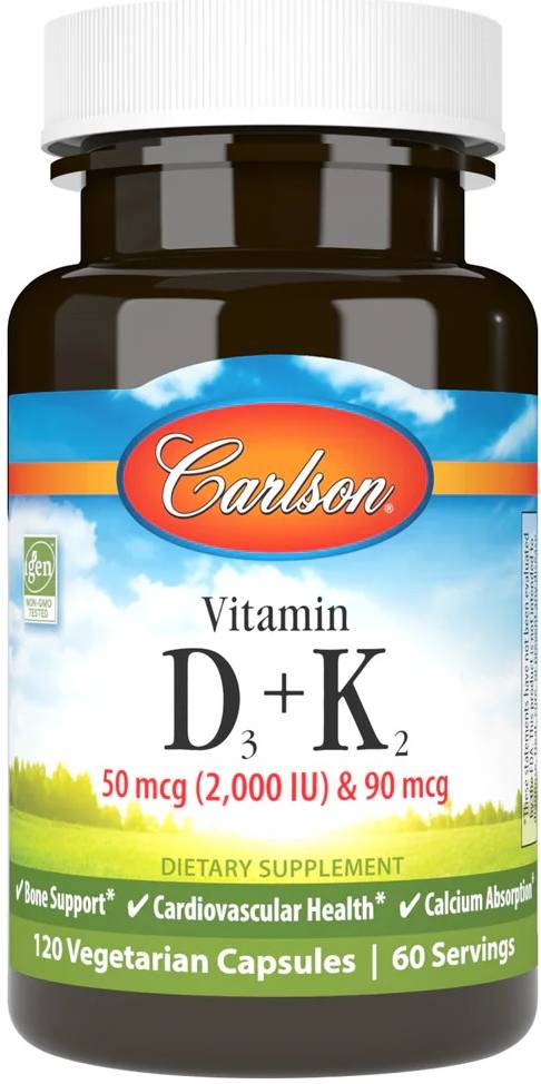 Carlson Vitamin D3 2000 IU + K2 90 mcg 120 Capsules