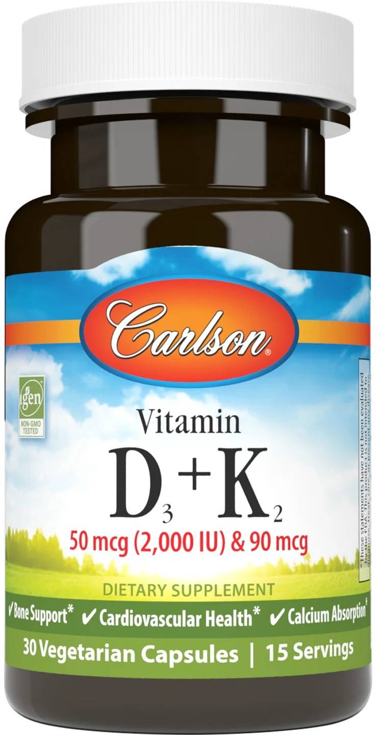 Carlson Vitamin D3 2000 IU + K2 90mcg 30 Capsules