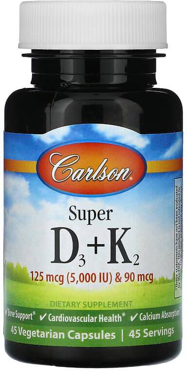 Carlson Super Vitamin D3 5000 IU + K2 90 mcg 45 Caps