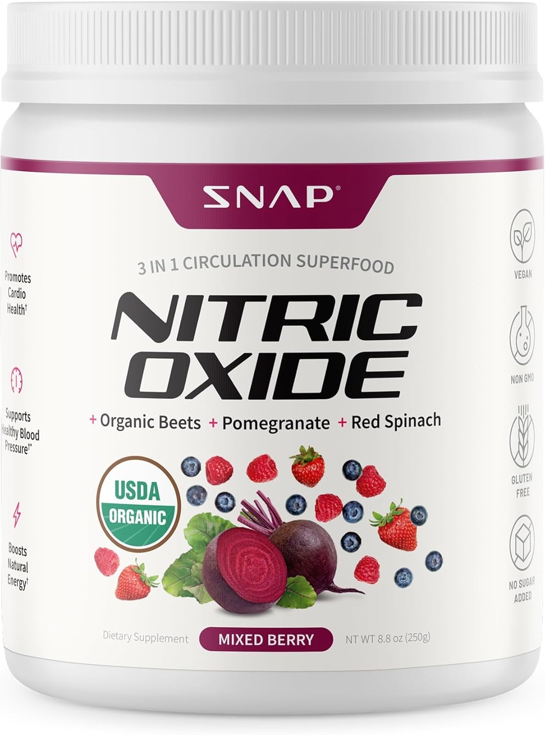 Snap Nitric Oxide Organic Beets - Mixed Berry 8.8 oz