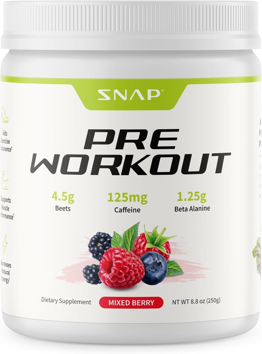 Snap Nitric Oxide Pre Workout Organic Beets - Berry 8.8 oz