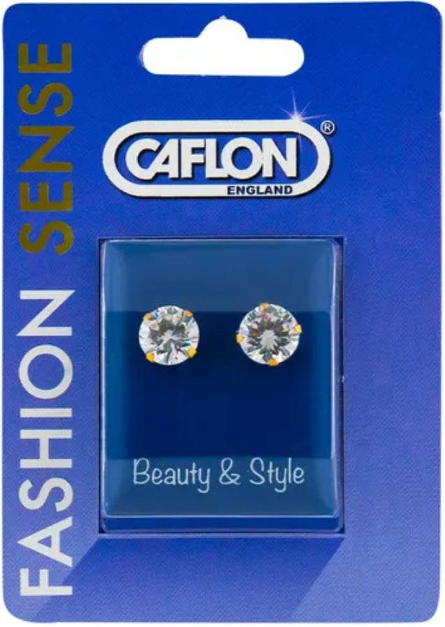 Caflon Fashion Gold Plated White Cubic Zirconia Earring 8 mm