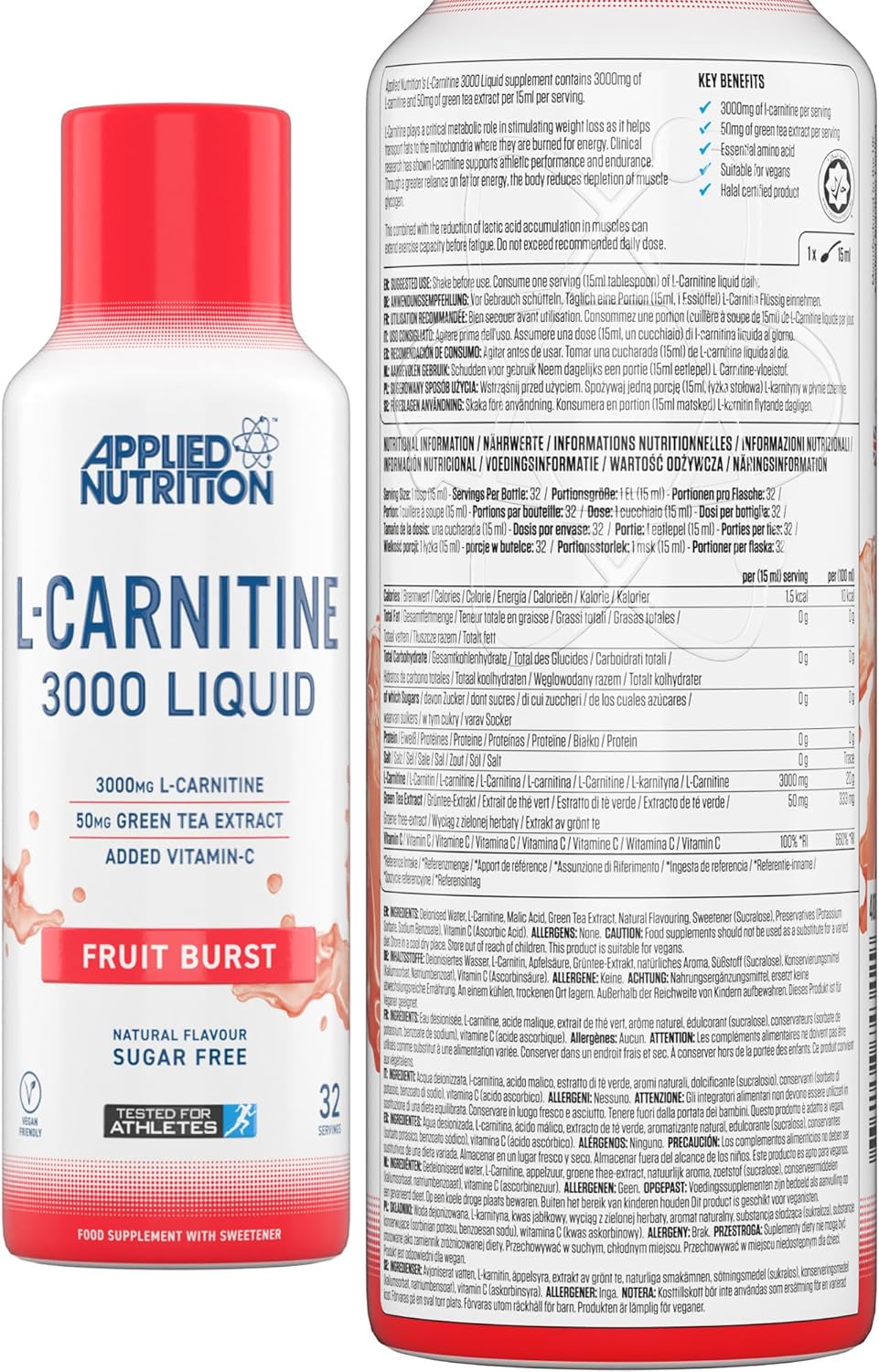 l carnitine applied nutrition 3000 Fruit Burst - 480 ml Liquid L-Carnitine 3000:  Metabolism & Energy Support (Flavor):Buzz'in Orange One Portal Body and Mind Support