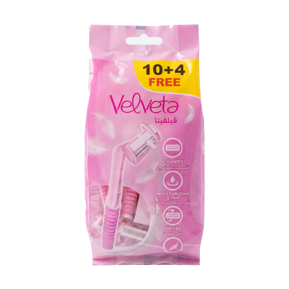 Velveta 2 Blade Disposable Razors For Women (10 Pcs+4 Free)