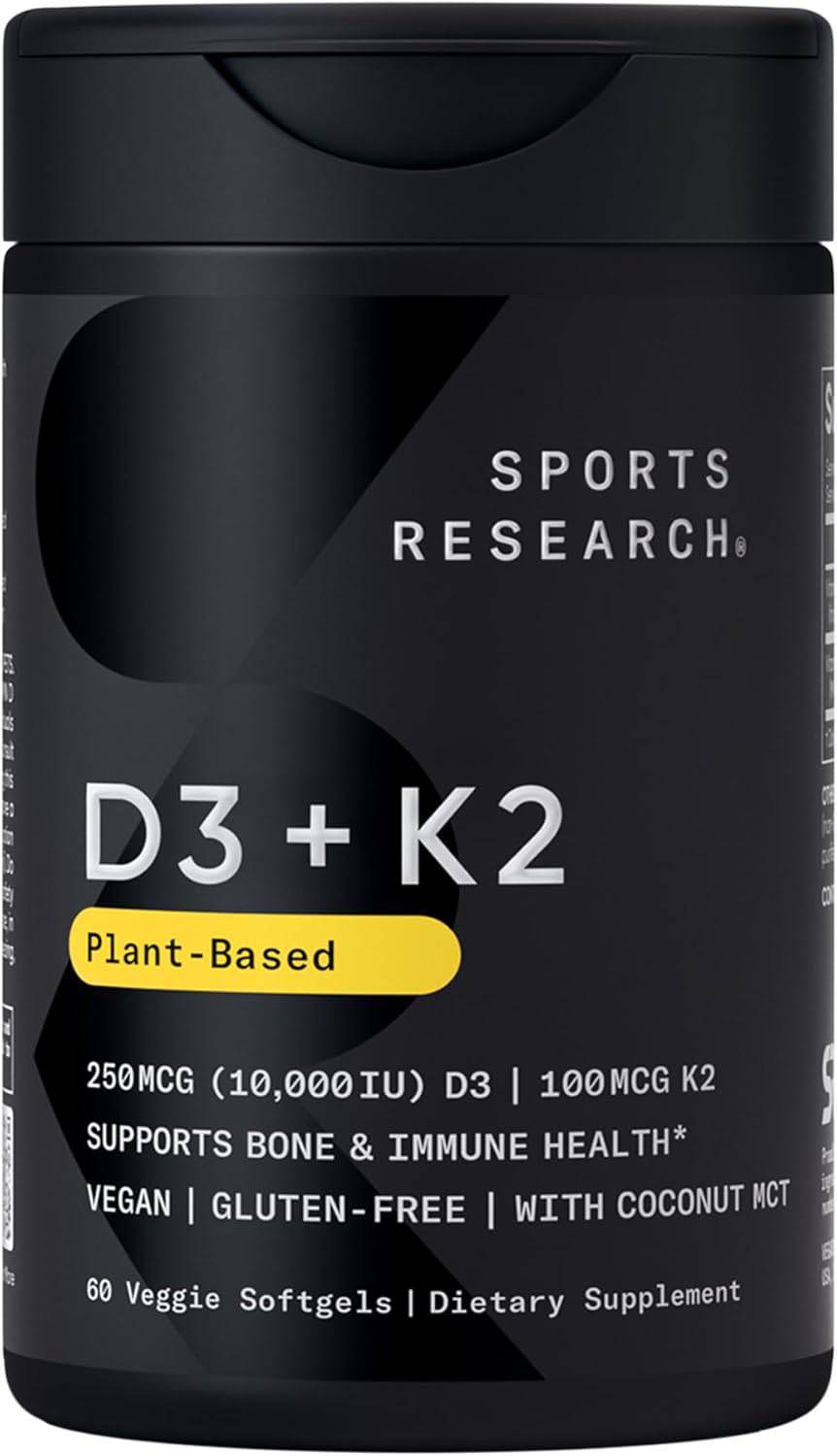 Sports Research Vegan D3(10000iu)Vit K2100mcg,60veg softgels