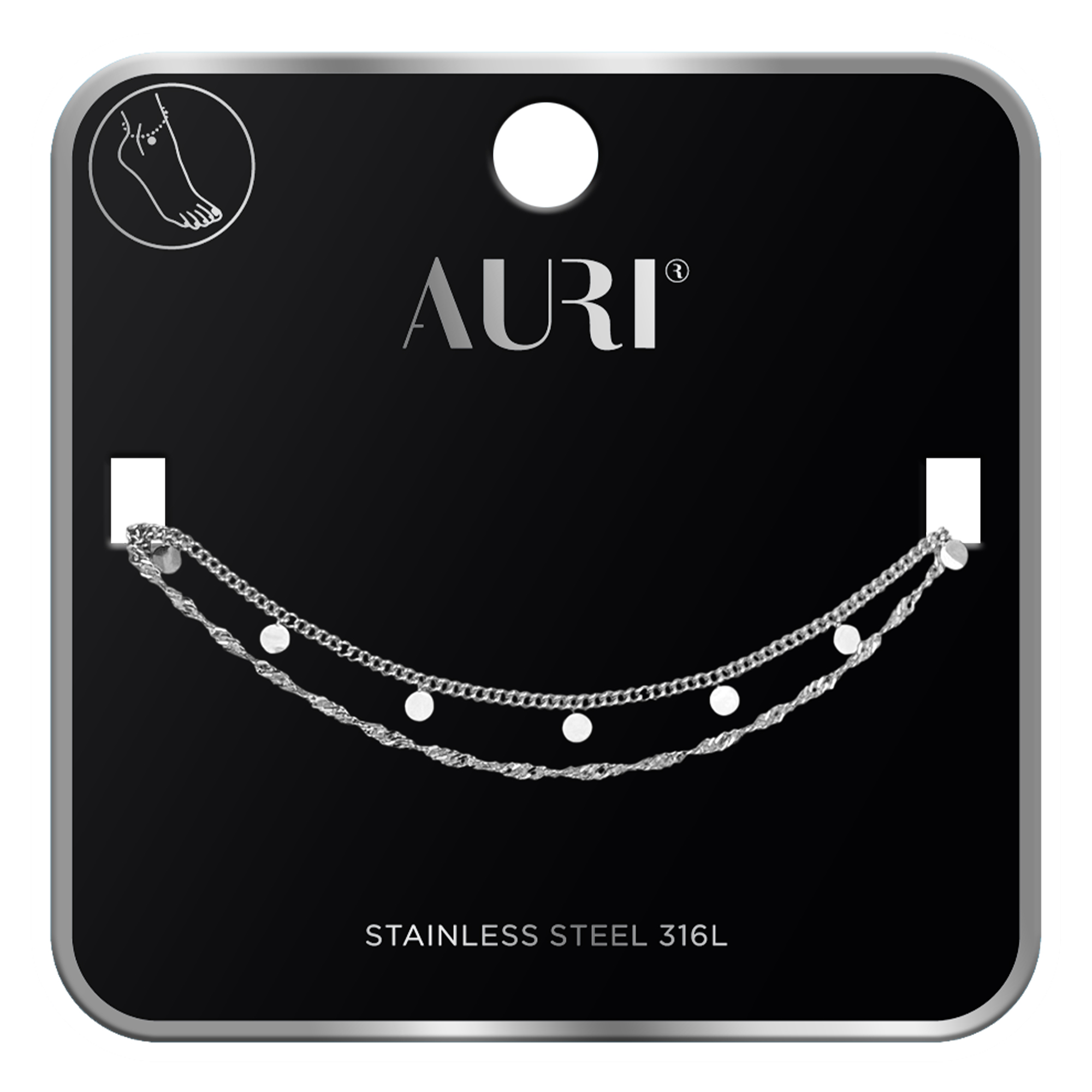 Auri Double Curly Ankle Bracelet With Small Medallion Silver