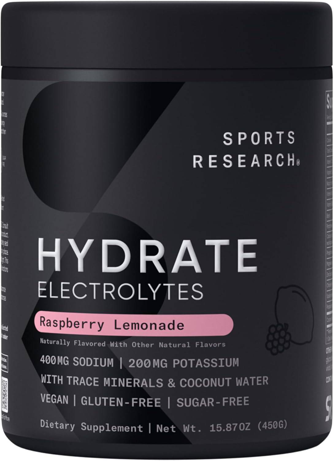 Sports Research Hydrate Electrolytes Raspberry Lemon - 90 Servings