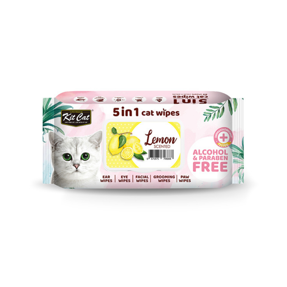 Kit Cat Wet Wipes 5 In 1 Lemon Scented 80 Pcs