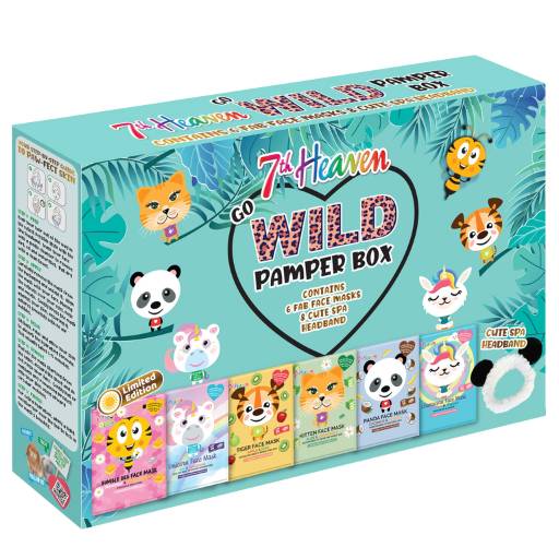 7th Heaven Go Wild Pamper Box 6 Sheet Masks + 1 Headband - Pack