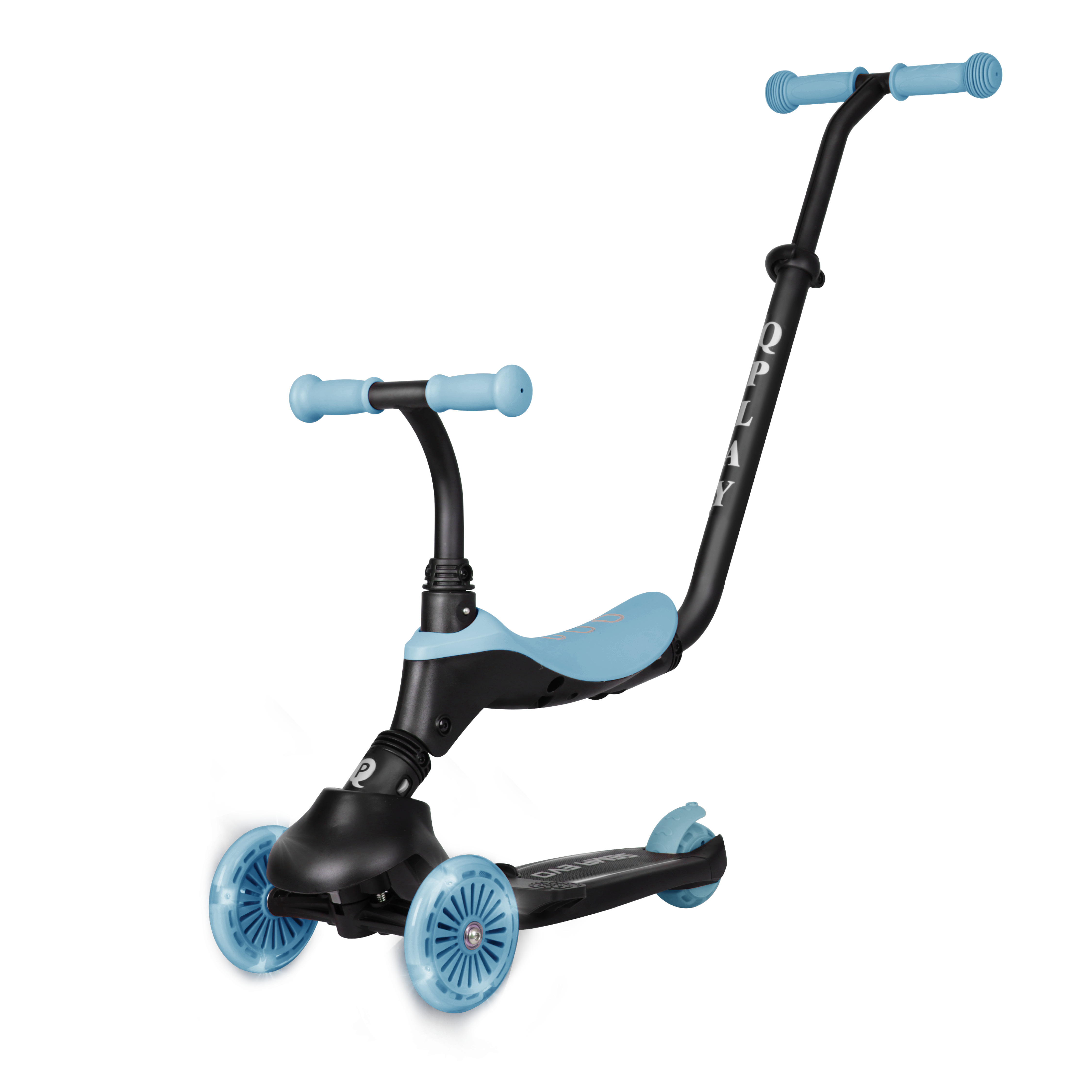 QPlay Sema Evo 6-in-1 Convertible Scooter with LED Wheels for Kids 12M to 6Y - Sky Blue