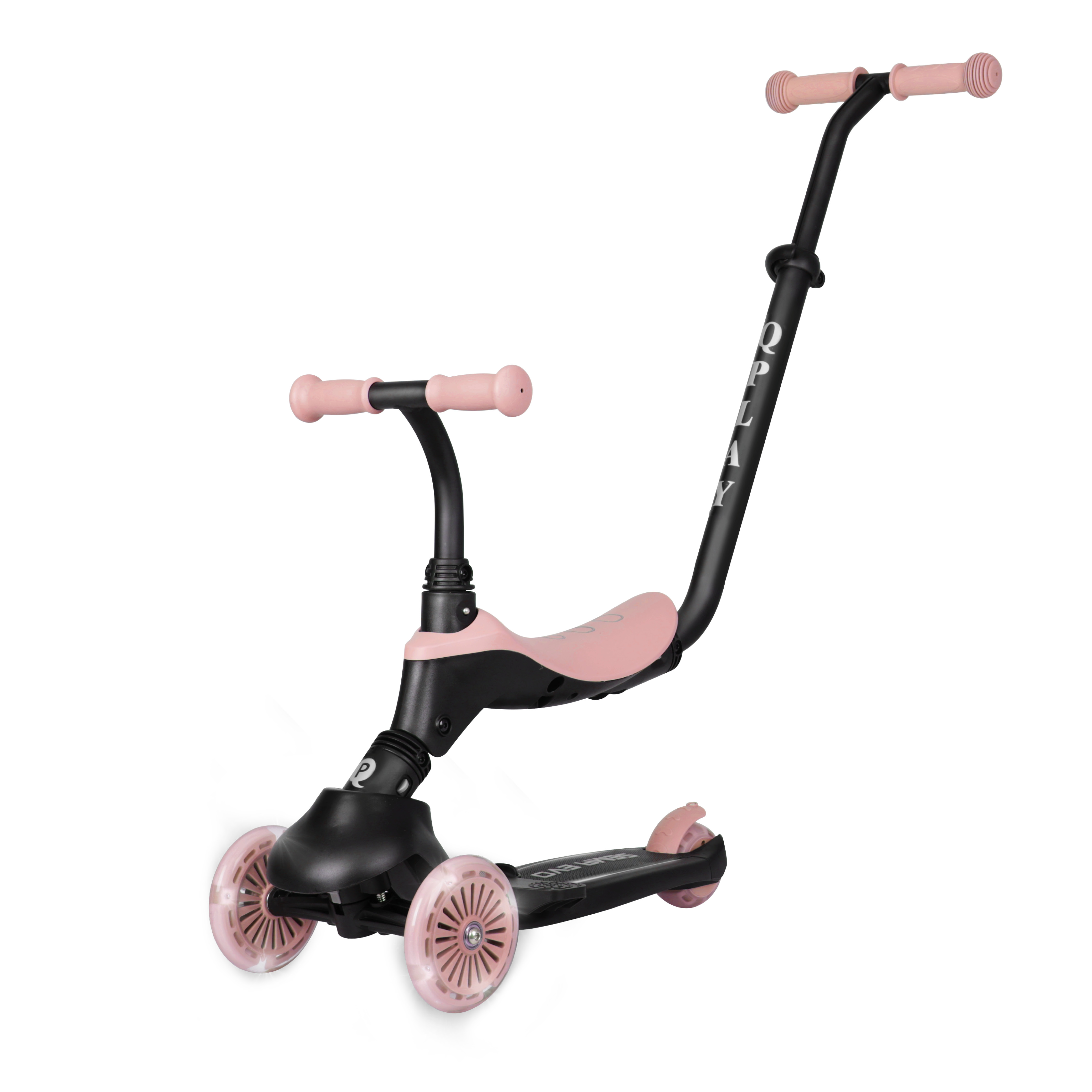 QPlay Sema Evo 6-in-1 Convertible Scooter with LED Wheels for Kids 12M to 6Y - Coral Pink