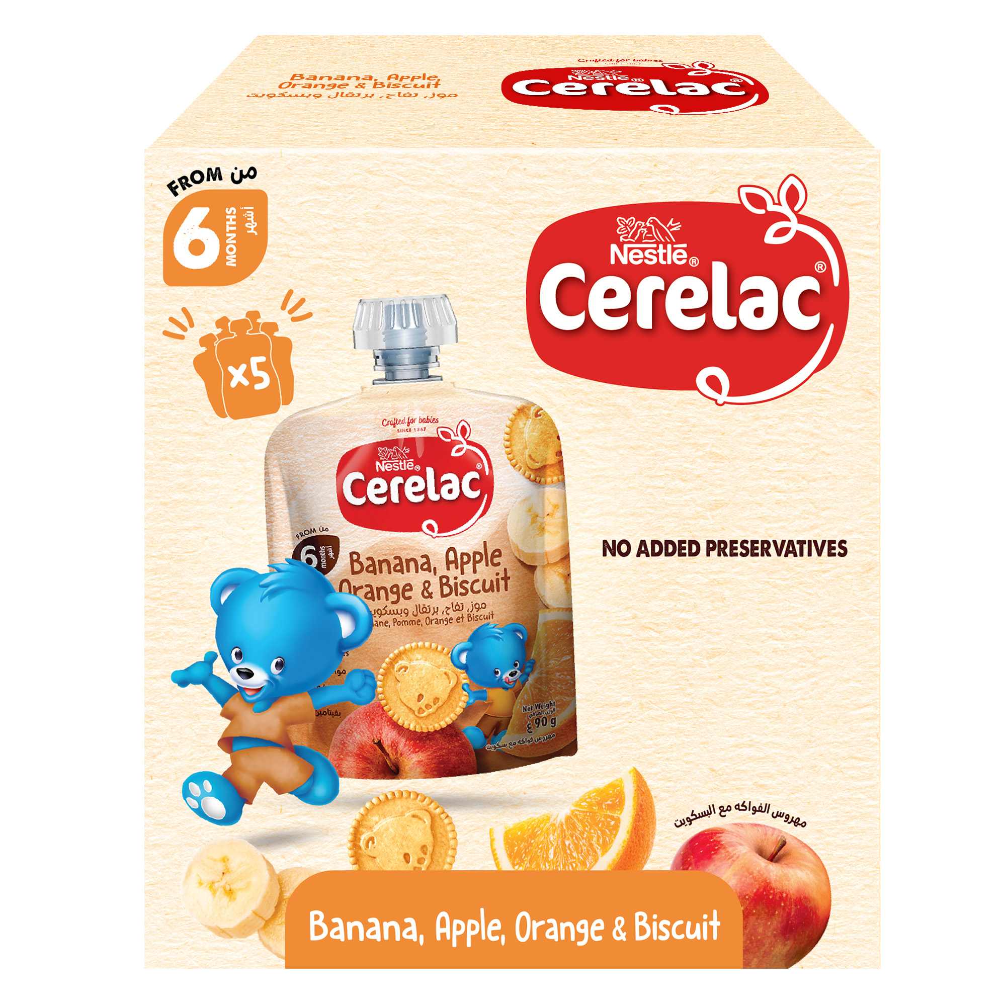 Nestlé Cerelac Fruits Puree Pouch Banana, Apple, Orange Biscuit 90g