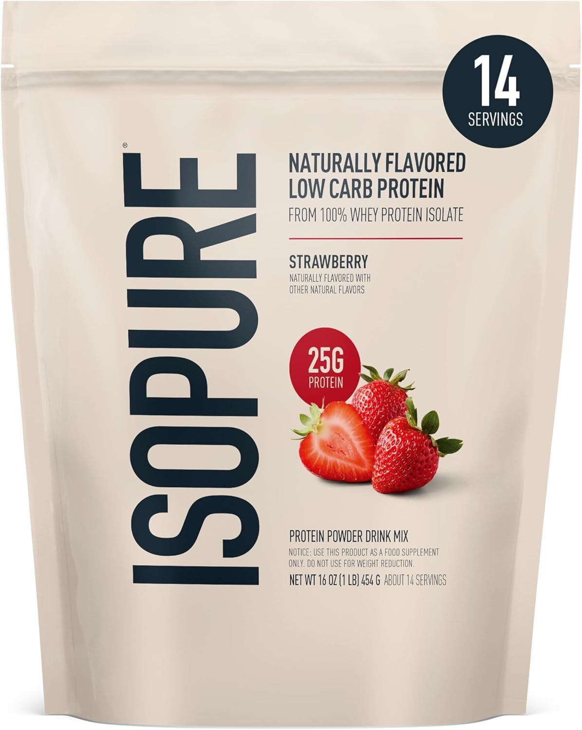 Isopure Low Carb Naturally Flavored GMO Free Gluten Free Lactose Free Strawberry - 1 lb