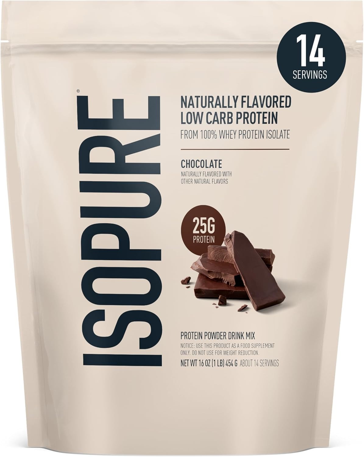 Isopure Low Carb Naturally Flavored GMO Free Gluten Free Lactose Free Dark Chocolate - 1lb