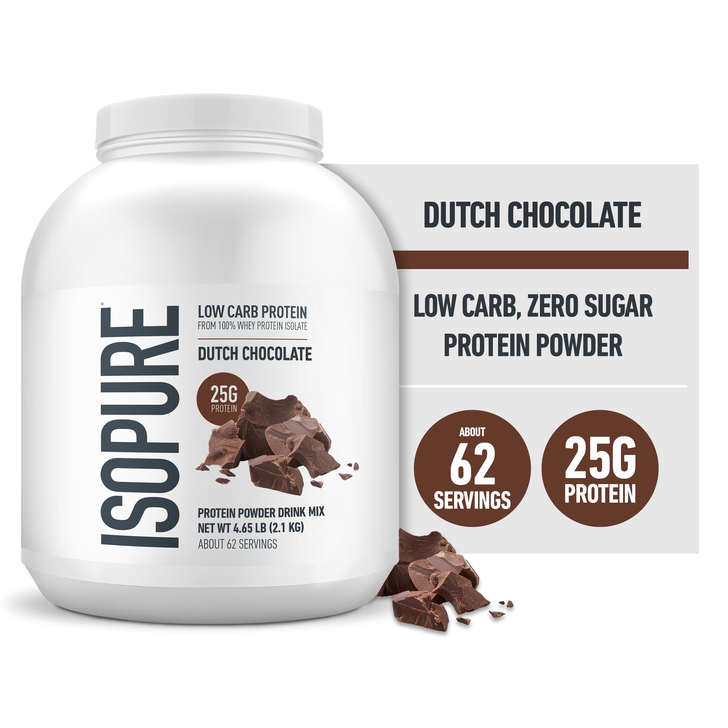 Isopure Low Carb 100% Whey Protein Isolate Dutch Chocolate Gluten Free - 4.65 lb