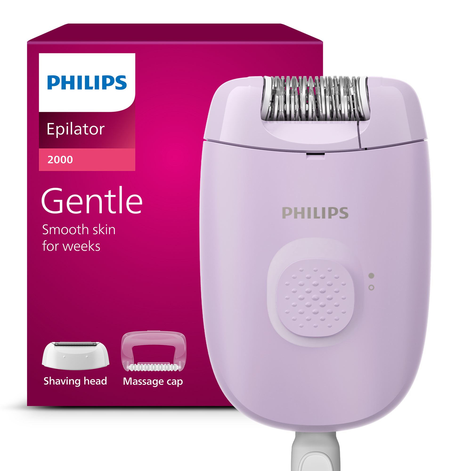 Philips Corded Epilator, 3 Accessories, Grip Lines & Pattens, Cleansing Brush, 44K Catching Actions, Washable Head, BRE237/00