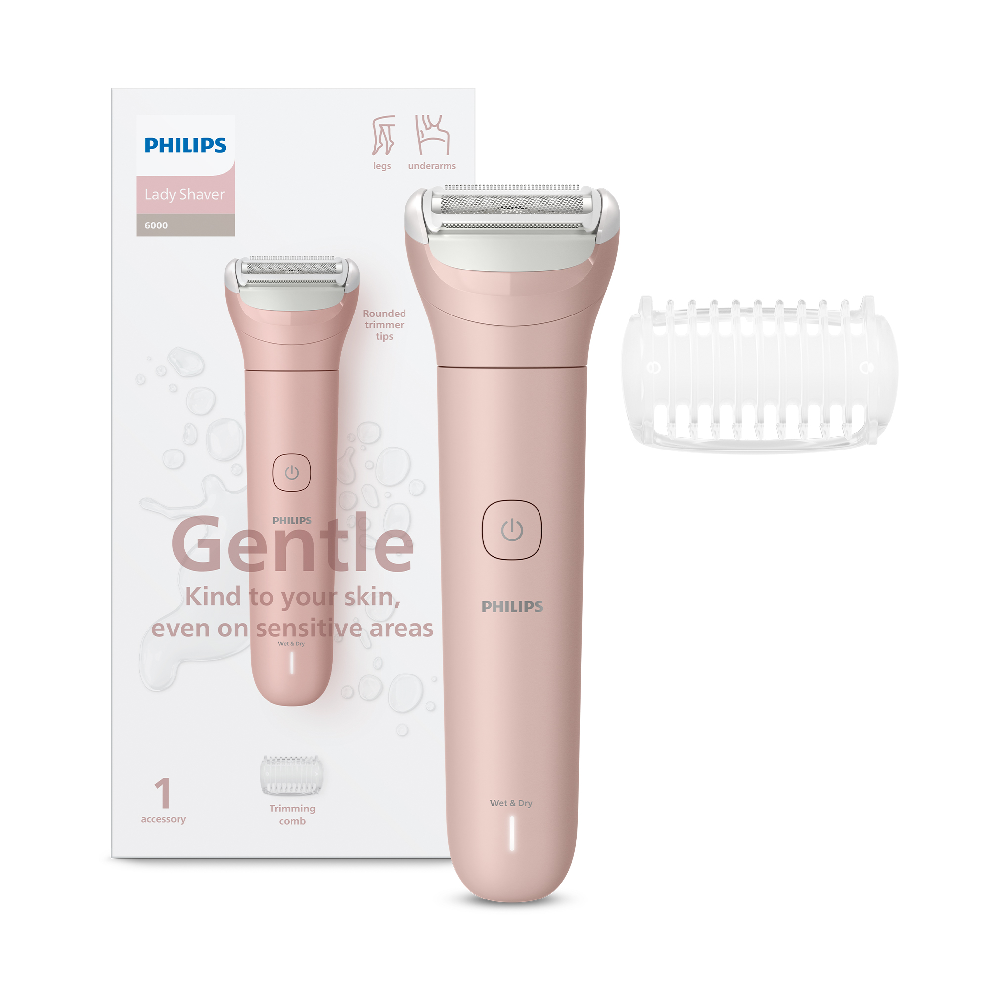 Philips Cordless Wet & Dry Lady Shaver for Legs, Arm and Underarm, With Trimming Comb, Quick Charge, BRL128/10
