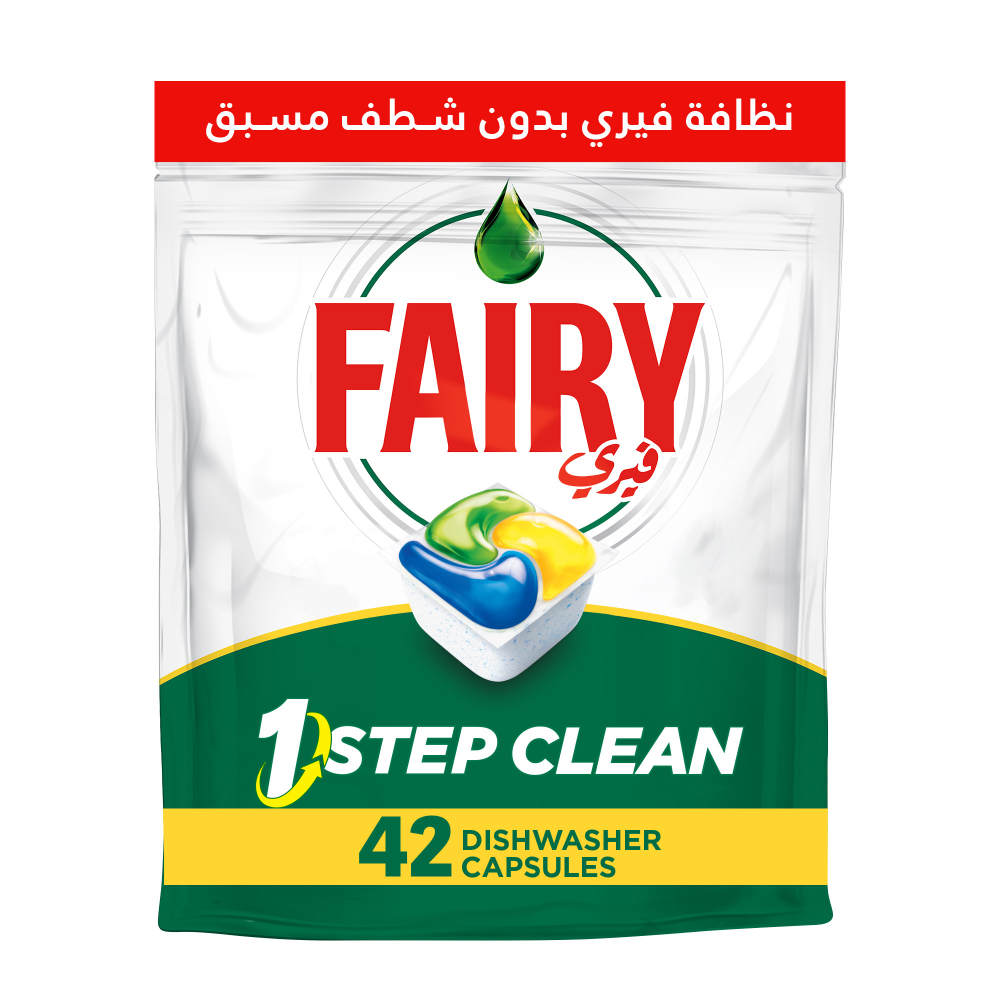 أقراص فيري 1 ستيب كلين الأوتوماتيكية لغسالة الأطباق بقوة بديلة للمبيض، برائحة الليمون، 42 قرص