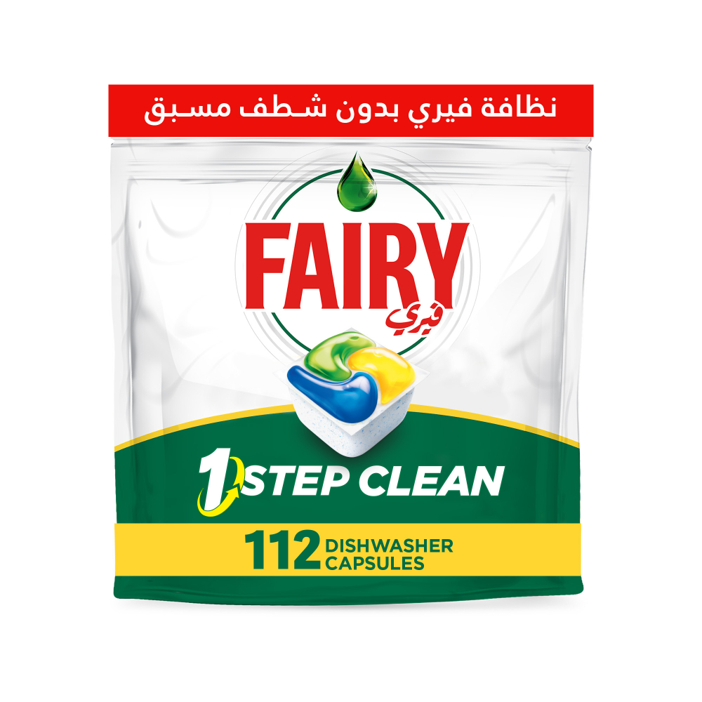 ‎فيري أقراص 1 Step Clean لغسالة الأطباق الأوتوماتيكية برائحة الليمون 112 كبسولة