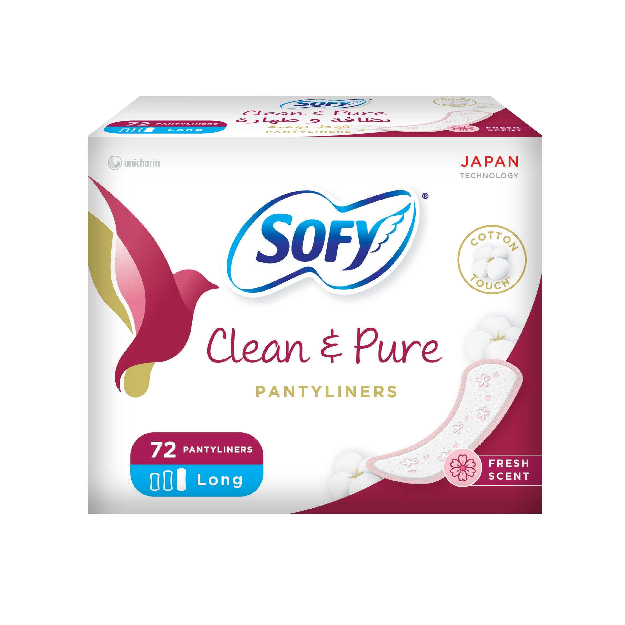 Sofy Clean & Pure Pantyliner, Fresh, Long - 72 Pcs