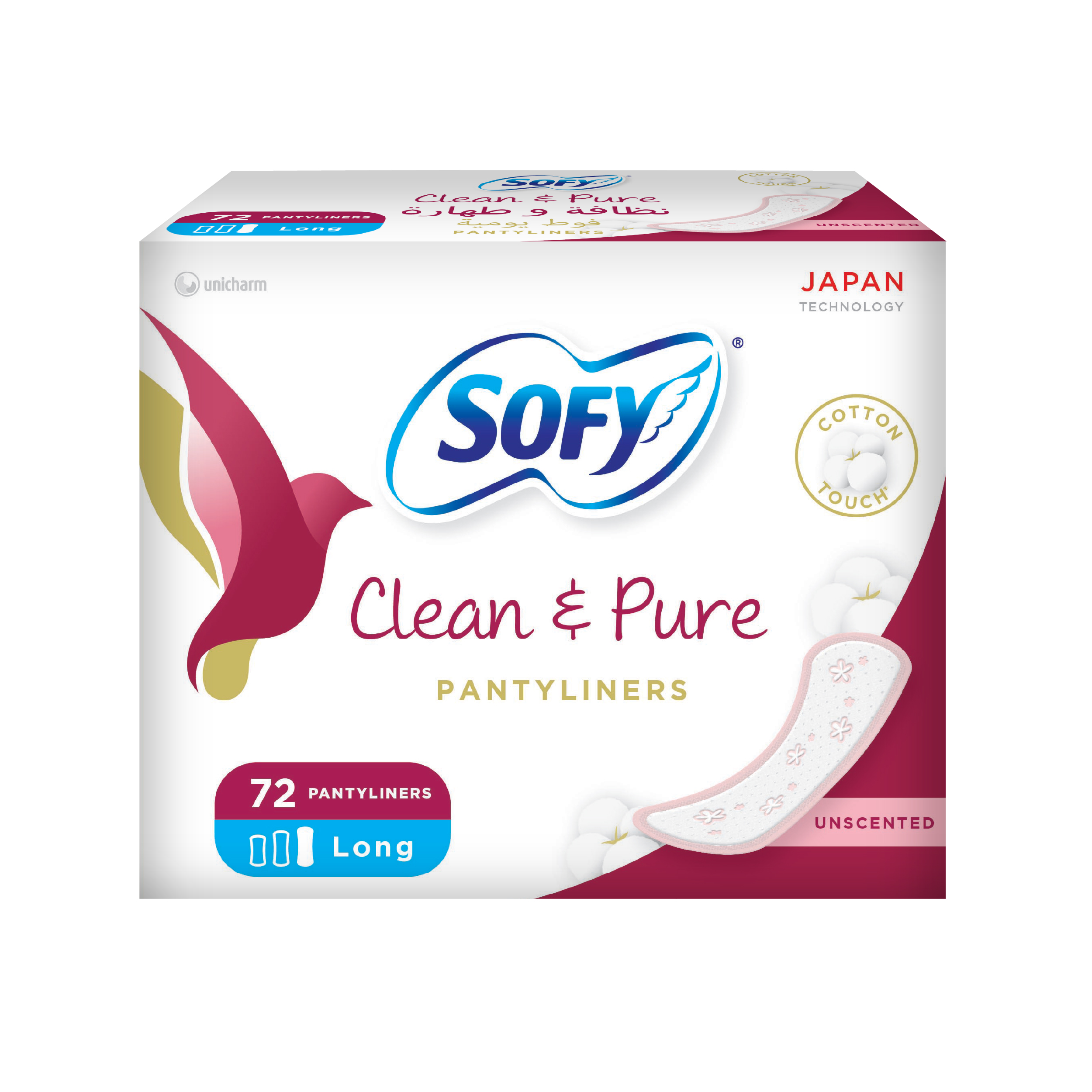 Sofy Clean & Pure Pantyliner, Unscented, Long - 72 Pcs
