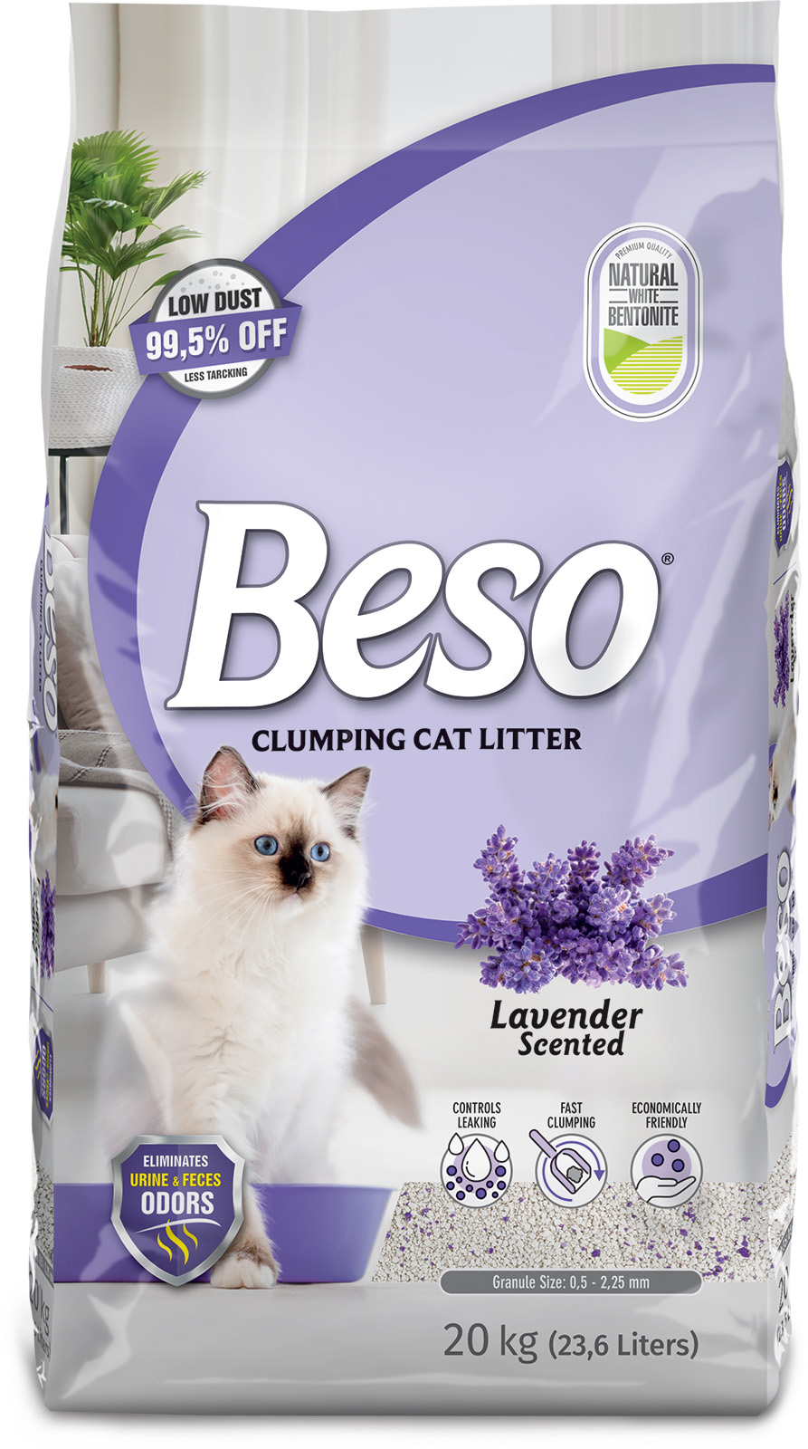 Beso Clumping Cat Litter Lavender Scented - 20 kg