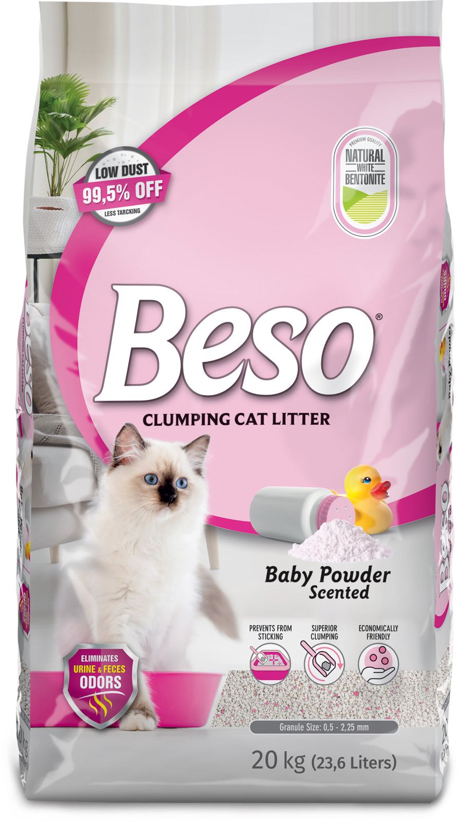 Beso Clumping Cat Litter Baby Powder Scented - 20 kg