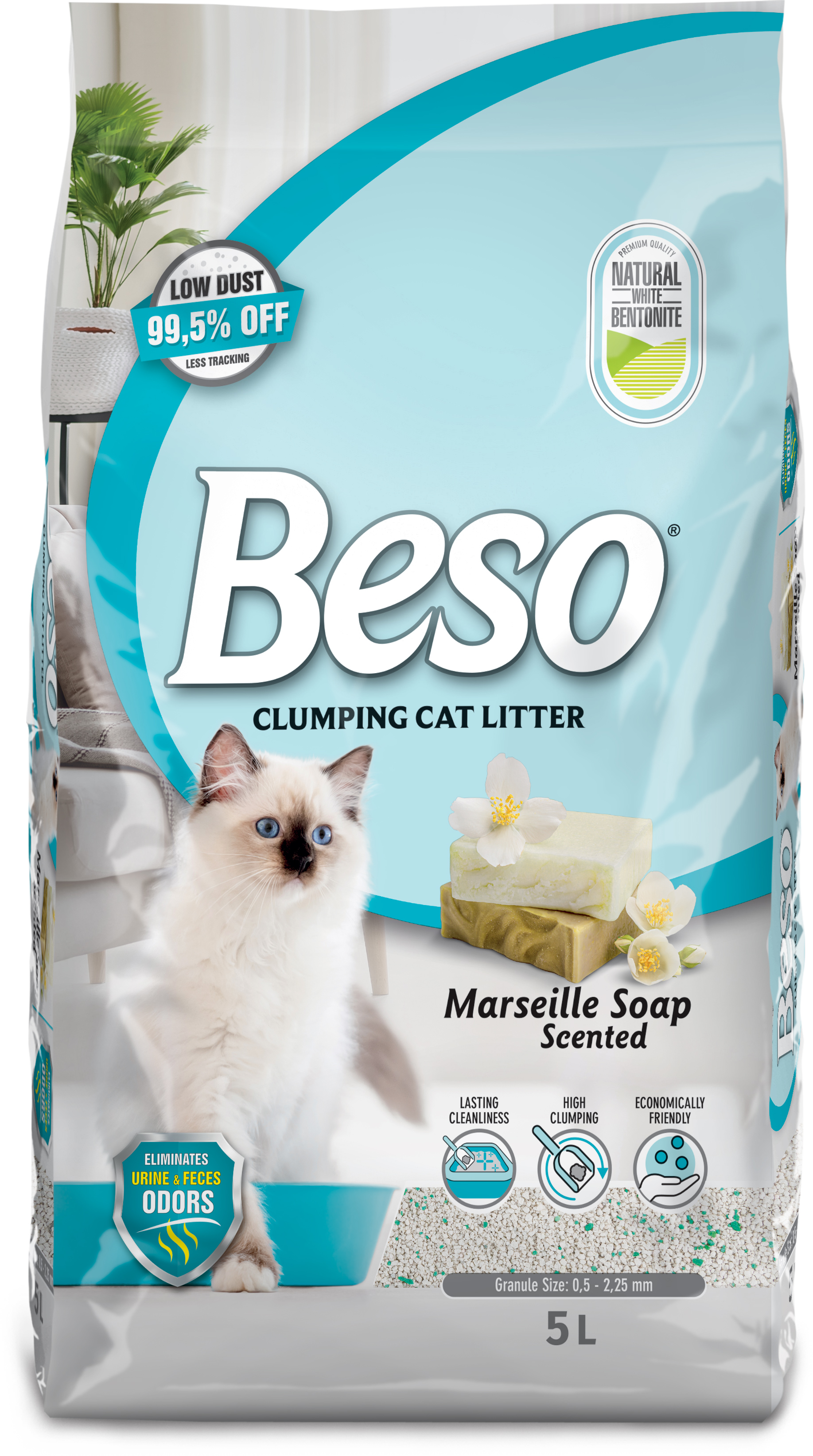 Beso Clumping Cat Litter Marseille Soap Scented - 5 L