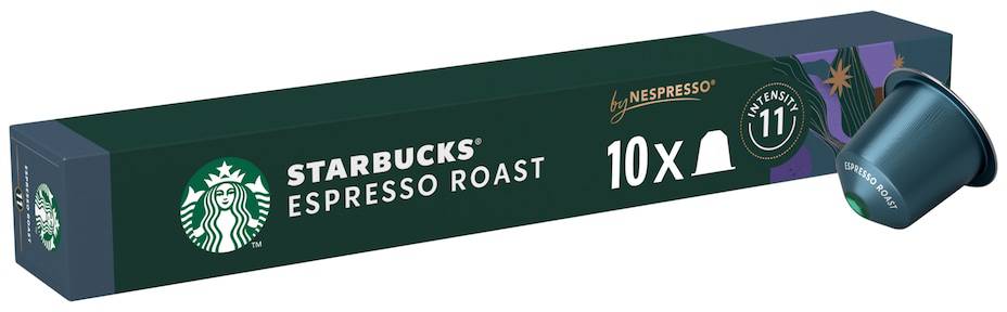 STARBUCKS Espresso Roast by NESPRESSO Dark Roast Coffee Capsules, Tube of 10, 57g