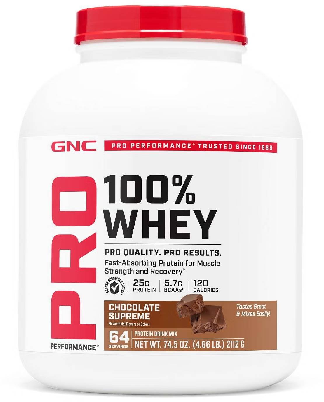 Gnc Pro Performance 100% Whey Protein Chocolate Supreme - 74.5oz