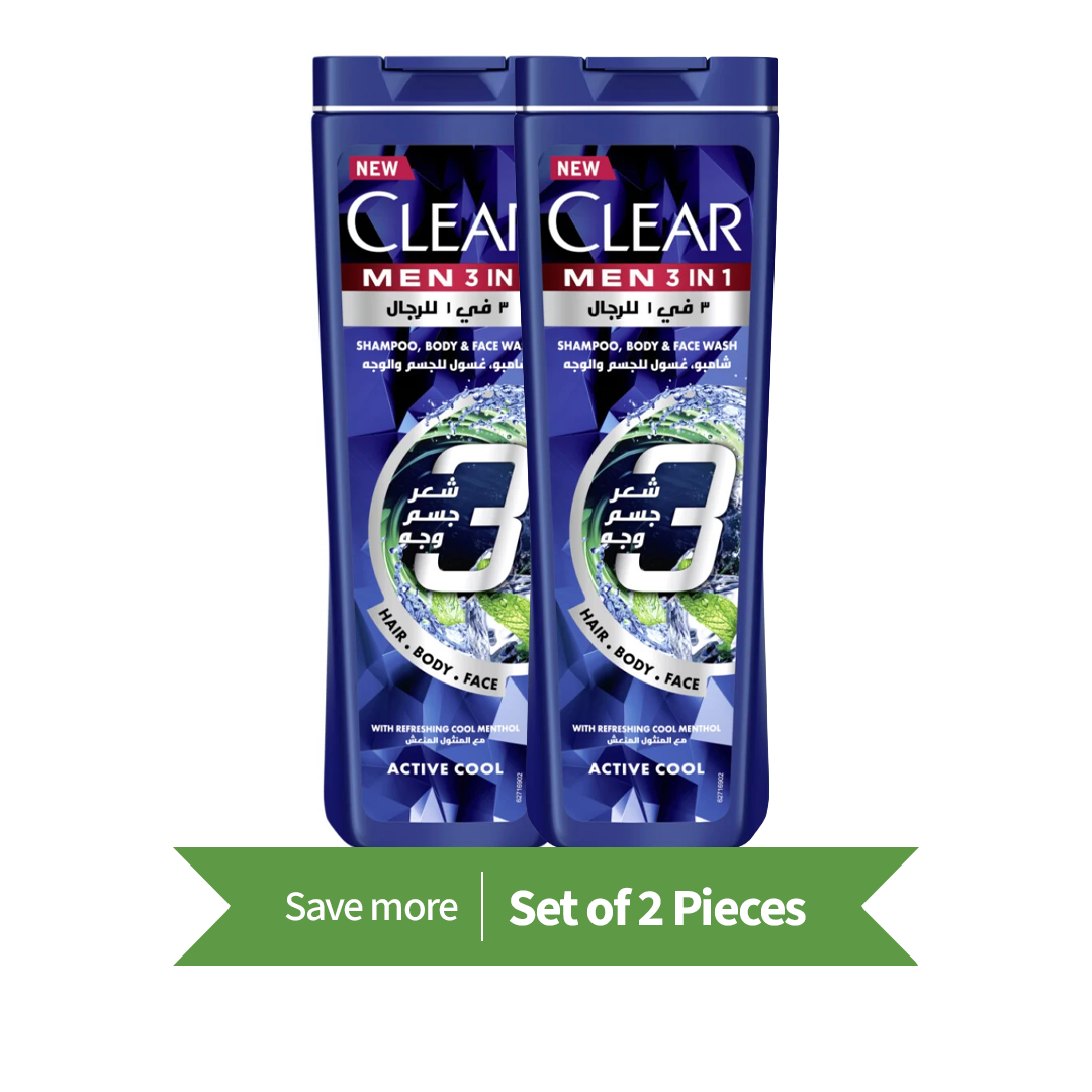 CLEAR 3in1 Shampoo for men, Active Cool, 400ml,Twin Pack