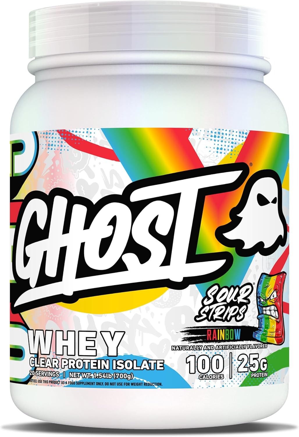 Ghost Clear Whey Isolate - Sour Strip Rainbow Candy, 1Lb