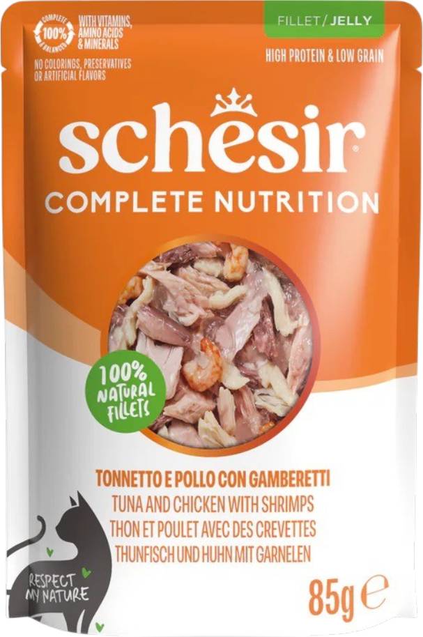 Schesir Tuna & Chicken With Shrimps Jelly Cat Food Pouch - 85 gm