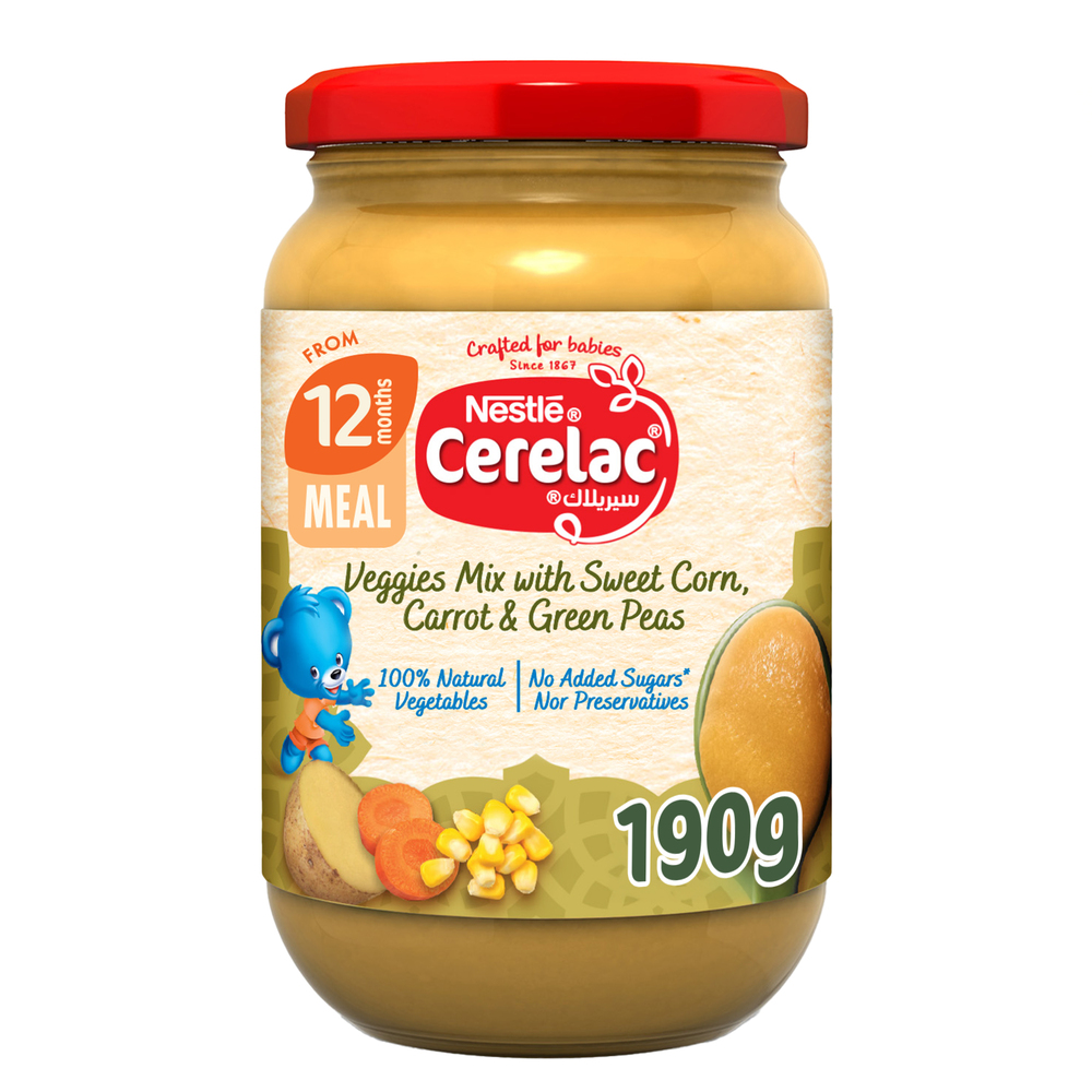 Cerelac Veggies,Sweet Corn, Carrot, Green Peas 190g +12m