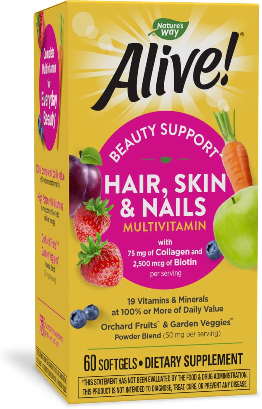 نيتشرز واي ألايف فيتامينات متعددة للبشرة والشعر والأظافر مع الكولاجين و البيوتين 60 كبسولة هلاميه